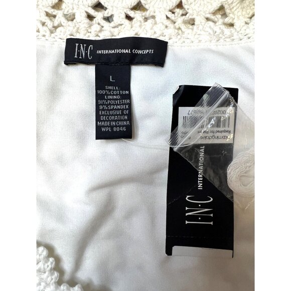 White Crochet Sleeveless Midi Boho Lined Dress Large By INC International Concep - Picture 3 of 4